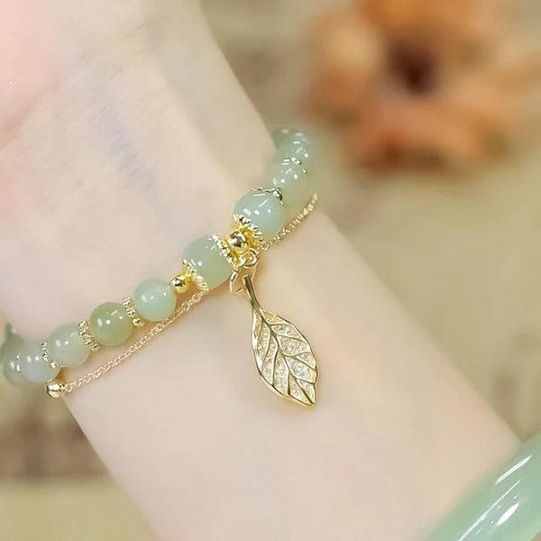 Pulsera Piedras de Jade Hoja de Oro™