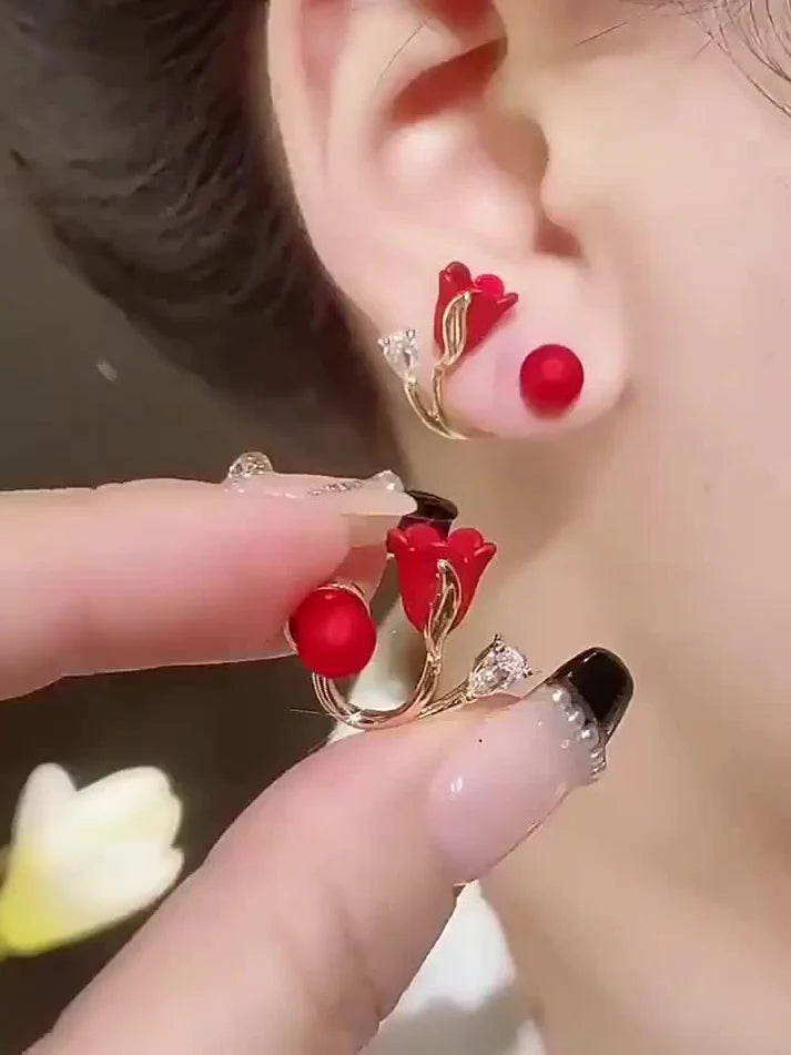 Aretes AerCuff de Perlas Rojas™