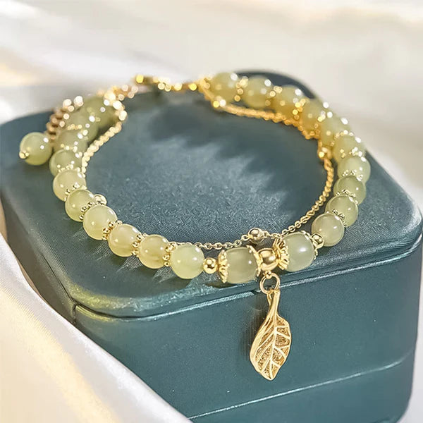 Pulsera Piedras de Jade Hoja de Oro™