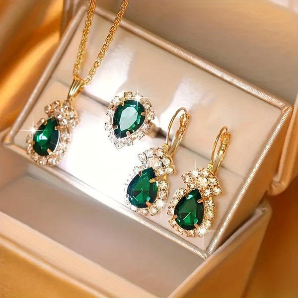 SET DE JOYERÍA - GOTA ESMERALDA X4 PIEZAS™