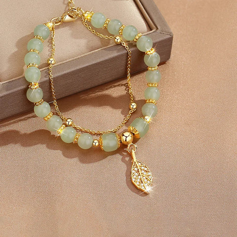 Pulsera Piedras de Jade Hoja de Oro™