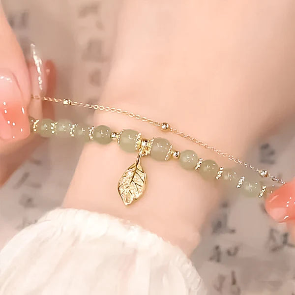 Pulsera Piedras de Jade Hoja de Oro™