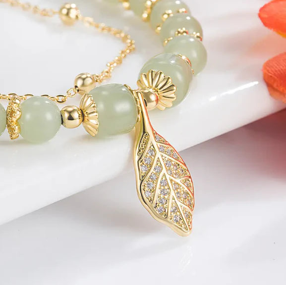 Pulsera Piedras de Jade Hoja de Oro™